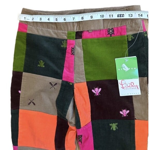 Lilly Pulitzer Patchwork Corduroy Pants Vintage White Label NEW Sz 0 Brown Green - Picture 5 of 14